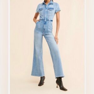 Good American Jumpsuit Sz XL Coverall Jumpsuit Denim Wide Leg Utility